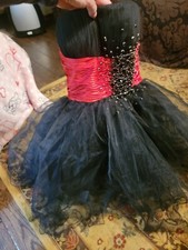 Sherri Hill Dress Black Rhinestones Red Bodice Ruffle Tulle Prom Cocktail 0