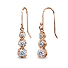 Three Stone Infinity Rose Gold 925 Silver Dangle Earrings w AAA Zirconia