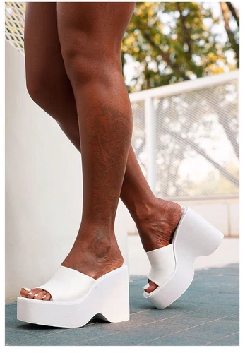 Summer Big Size Chunky Heeled Mules High Heels Platform Wedges Sandals Shoes - Picture 9 of 17