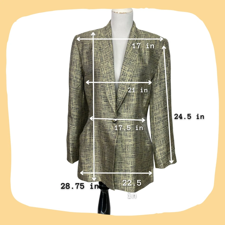 Blazer Chaqueta Mujer Joyce Driglas Brillante Gris Metálico Cuadros Pequeña De Colección Foto 3 de 4