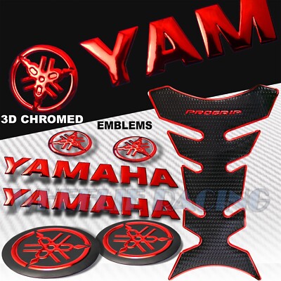 CHROMED RED+BLACK PRO GRIP TANK PAD+3D LETTER EMBLEM+BADGE STICKER