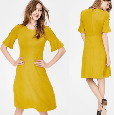£80 • BODEN • Mustard Yellow Alexis Jersey Dress Sz 10-12 UK