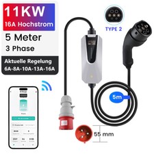 Tragbare Ladegerät 11KW 16A 3 Phase EV Ladekabel Mit BT/APP Einstellbarer Strom