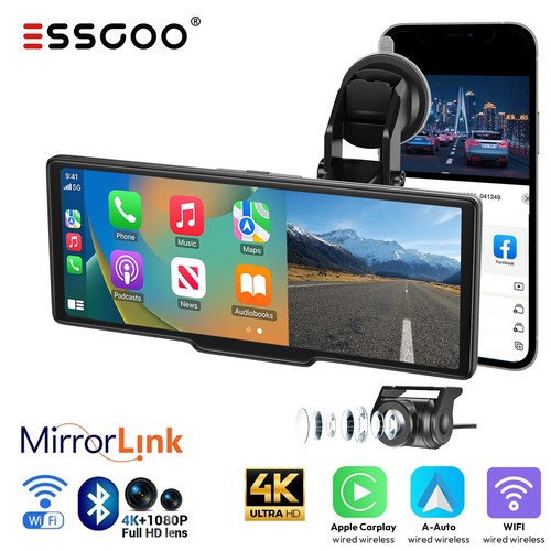Wireless Carplay & Android Auto Car Stereo with Front 4K Dual Dash Cam Sat Nav