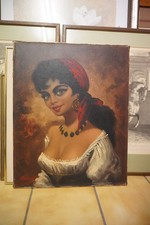 Vintage Ölgemälde Zigeunerin – Signiert Debois – 60er/70er – Boho Mid-Century