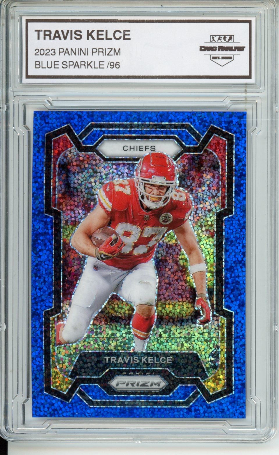 2023 Panini Prizm #151 Travis Kelce Blue Sparkle #/96