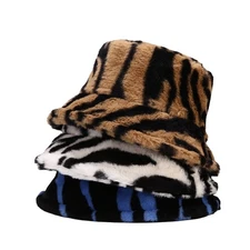 Womens Winter Fluffy Plush Bucket Hat Warm Faux Fur Soft Foldable Fisherman Caps