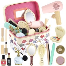 Wooden Makeup Set Wood Hair Salon Playset Wooden Makeup Kit for Girls,Christm...