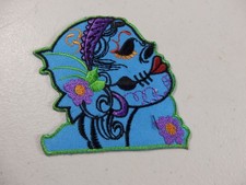 A Stylized Blue Feline Day of the Dead Sugar Skulls Style Patch  BIS