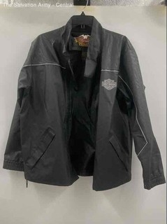 Harley Davidson Mens Black Long Sleeve American Full Zip Rain Coat Size Small