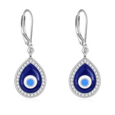 Evil Eye Earrings Sterling Silver Leverback Evil Eye Dangle Drop Earrings Tur...