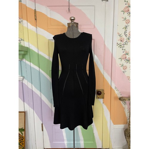 McQ, ✨McQ Alexander McQueen Black Knit Fit Flare Sculpted Shoulder Cut Out Dress Sz S