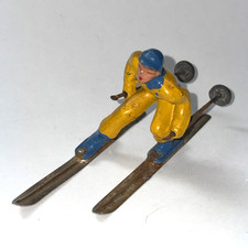 Vintage Barclay Lead Toy Skier Skiing Figure w/ Poles