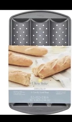 Wilton Ultra Bake Professional Non-Stick Carbon Steel 3-Cavity Baguette Pan