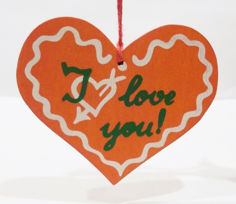 Steinbach Germany Red Heart Cookie "I Love You" Wooden Wood Vntg 1970's Ornament