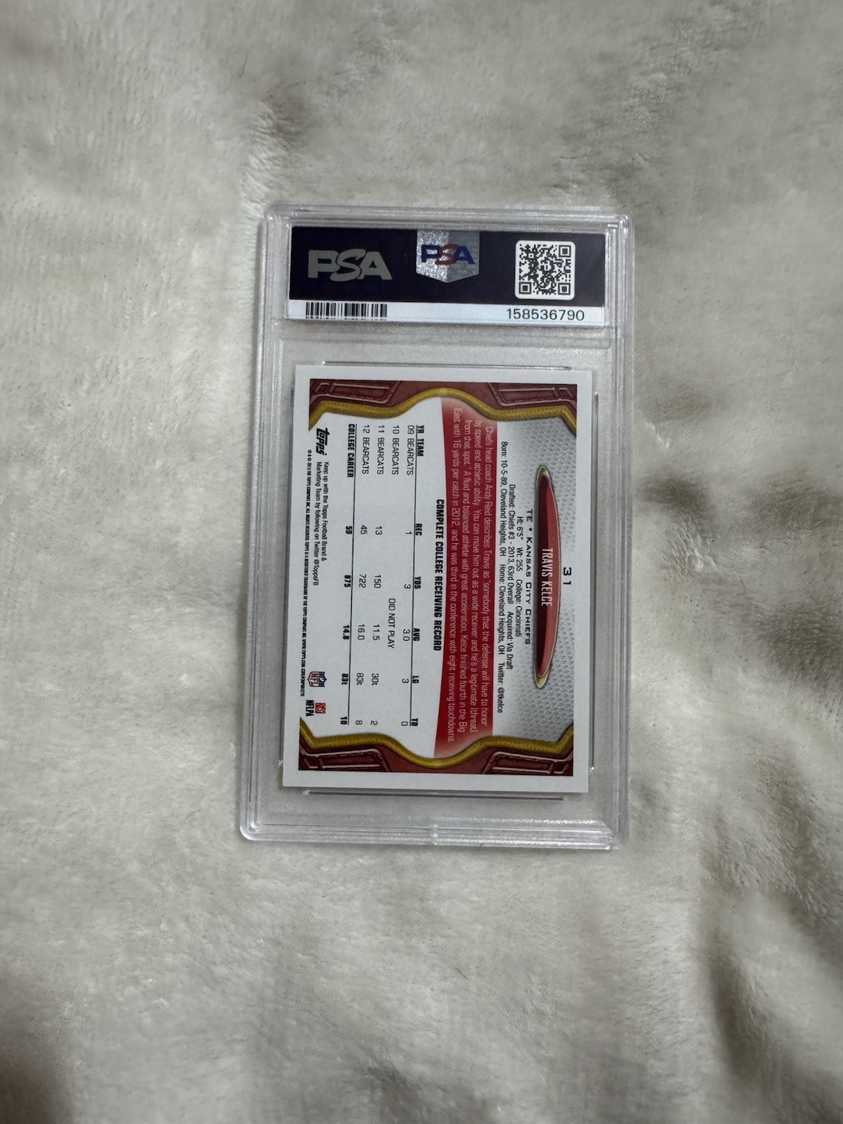 Topps 2013 Travis Kelce #31 Rookie RC PSA 9 Kansas City Chiefs NFL view 2