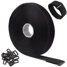 Adjustable Hook  Loop Cable Straps 16ft x 0.8in Black Reusable with Buckles