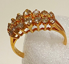 14KP YELLOW GOLD 1 CARAT DIAMOND DOUBLE ROW RING Size 8 VINTAGE 1980