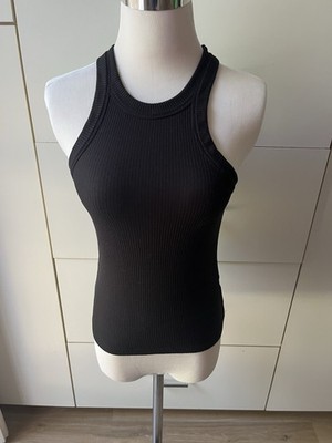 WSLY Ribbed  Tank Top Black High Neck Tencel- Size Small