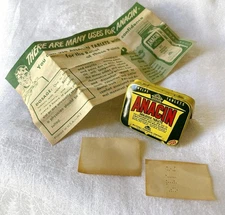Vintage Anacin Fast Pain Aspirin Empty Tin Red Press Open & Insert Ephemera