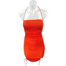 Princess Polly Orange Sleeveless Halter Ruched Cami Camisole Mini Tank Dress 2