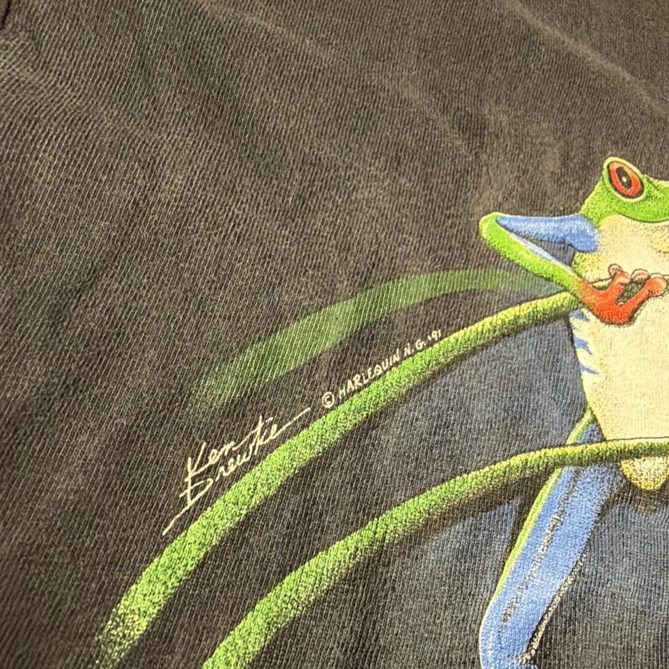 Camisa De Colección 1991 Arlequín Rana Árbol Negra Talla XL Hecha en EE. UU. Puntada Única Foto 4 de 4