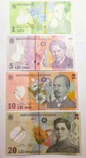 Romania set 4 Polymer bancnotes not circulated. 1, 5, 10 & 20 lei
