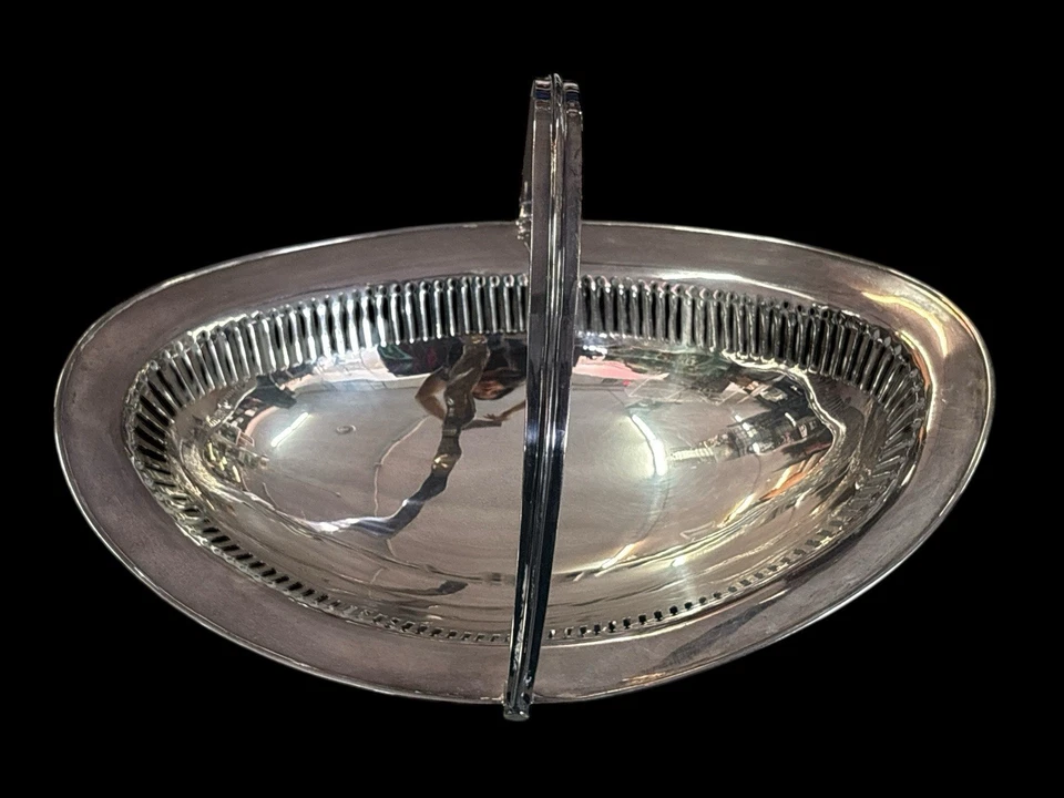 古董银盘开放式工作椭圆形摆臂格子蛋糕/水果篮 13.5 — 第 4/4 张图片