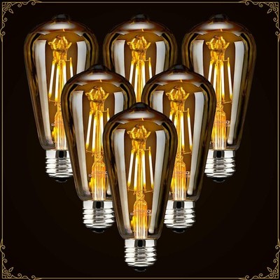 6x E27 LED 4W Edison Vintage Glühbirne 230V, ST64 Vintage Licht Glas Glühlampen.