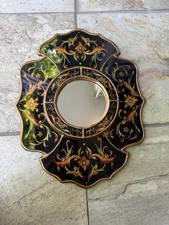 Reverse Painted Glass Wall Mirror Gold Black Floral Hollywood Regency 14x 12