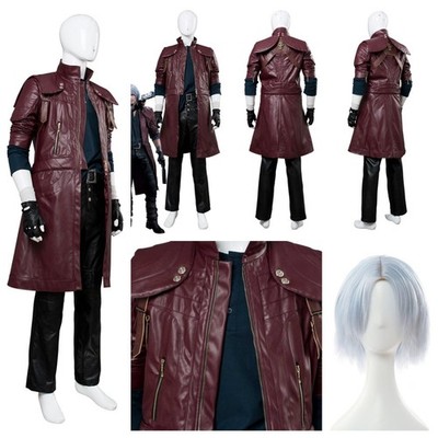 Devil May Cry 5 Dante Cosplay Costume Halloween Devil Deluxe outfits+Silver Wig