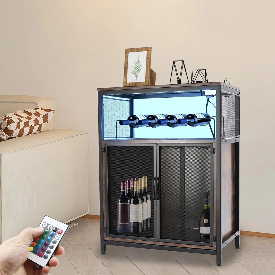 Industrial Wine Bar Cabinet with RGB Lights & Glass Holder Storage Sideboard - Image 2 of 4