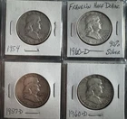Franklin 90% Silver Half Dollar 1950-1960.  Mint P-D.  AU.BU. Lot Of 8.