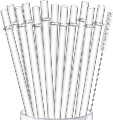 12 Pack 10'' or13 Inch Hard Plastic Clear Straws Reusable Drinking Tumbler Straws