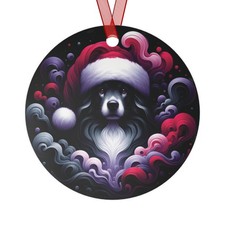 Collie Santa Hat Dog Holiday Metal Christmas Ornament Dark Edgy Gothic Decor