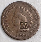 1882 Indian Head Cent M Overstamp University of Michigan Wolverines BKD9