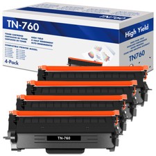 4 PK High Yield TN760 Toner Cartridge For Brother TN-760 HL-L2390DW With Chip