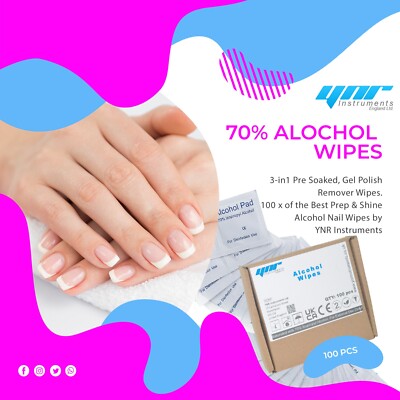 100x YNR Alcohol Prep & Shine Nageltücher (3in1) für Gellack Nägel Falsche Nägel