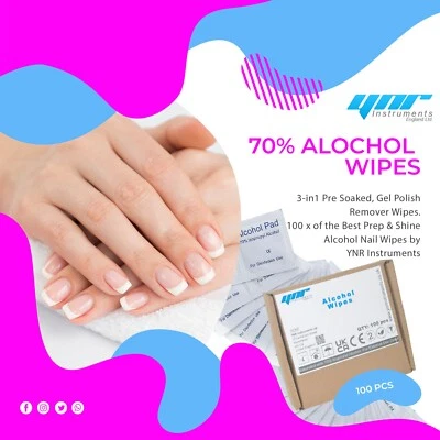 100x YNR Alcohol Prep & Shine Nageltücher (3in1) für Gellack Nägel Falsche Nägel