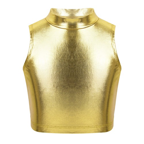 Kid Girl Shiny Metallic Dance Crop Tank Vest with Shorts Gym Workout Outfits - Picture 74 of 117