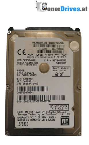 Hitachi 5K750-640 - HTS547564A9E384- 640GB - SATA - 220 0A90269 01 Rev. *