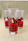 Vintage 3 Anchor Hocking Fitz Scottie Dog Red Plaid Tumbler Drinking Glasses