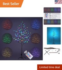Remote-Controlled 5ft Lighted Cherry Blossom Tree with Warm  Multicolor Lights