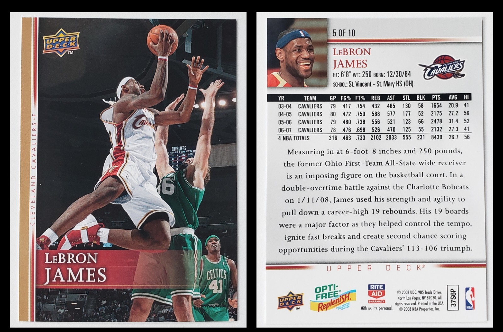 2008 Upper Deck LeBron James #23 Trading Card (#5/10) Cleveland Cavaliers NBA B