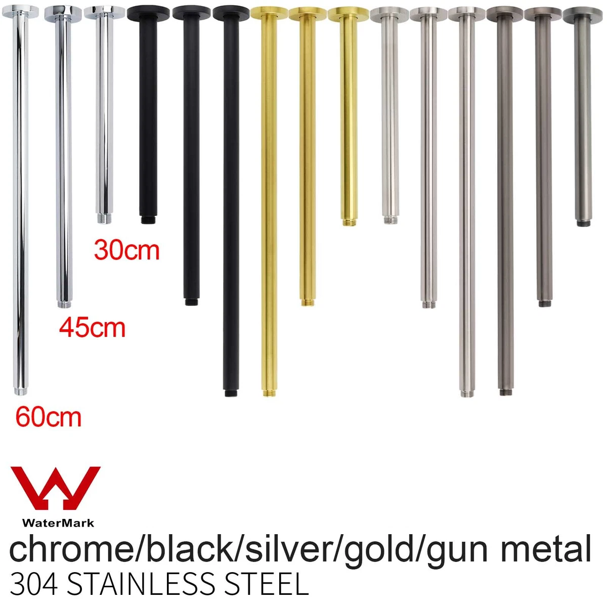 Round 300/450/600mm Solid Ceiling Extension Arm For Shower Head Chrome / Black