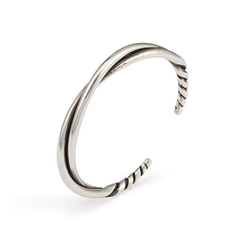925 Sterling Silver Twist Smooth Bracelet Men Women Retro Bangle Jewelry Gift