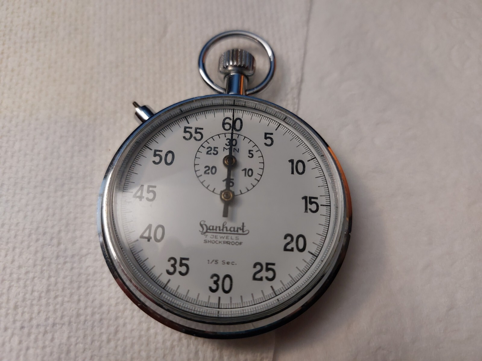 Vintage Hanhart Stopwatch 7 jewels 1/5 sec. 30 min shock proof eBay