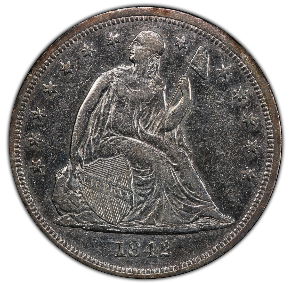 1842 $1 Seated Liberty Silver Dollar - PCGS XF DETAILS - LOOKS