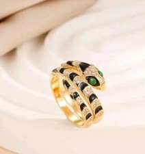 Snake Gold Ring with Black Zirconia