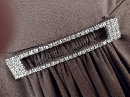 Vintage Elegant Brown Maxi Dress High Neck Rhinestones Buckle Size 8 - Picture 3 of 12